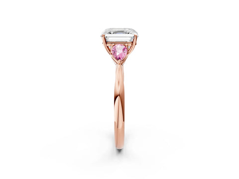 Rose gold Asscher Cut Diamond Three-Stone Ring with Pear with Pink Sapphire side stone Side Stones and Prong Setting_2