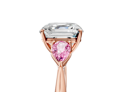 Rose gold Asscher Cut Diamond Three-Stone Ring with Pear with Pink Sapphire side stone Side Stones and Prong Setting_5