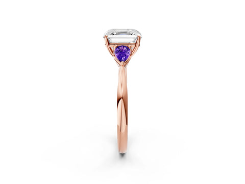 Rose gold Asscher Cut Diamond Three-Stone Ring with Pear with Tanzanite side stone Side Stones and Prong Setting_2