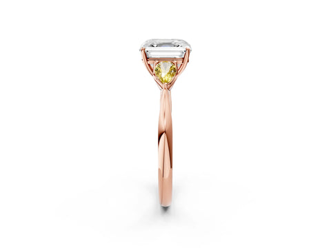 Rose gold Asscher Cut Diamond Three-Stone Ring with Pear with Yellow Sapphire side stone Side Stones and Prong Setting_2