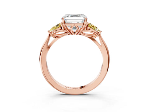 Rose gold Asscher Cut Diamond Three-Stone Ring with Pear with Yellow Sapphire side stone Side Stones and Prong Setting_3