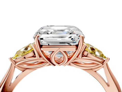 Rose gold Asscher Cut Diamond Three-Stone Ring with Pear with Yellow Sapphire side stone Side Stones and Prong Setting_4