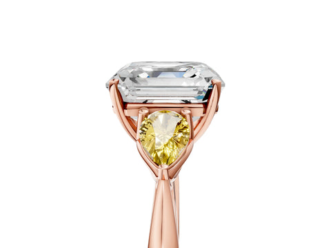 Rose gold Asscher Cut Diamond Three-Stone Ring with Pear with Yellow Sapphire side stone Side Stones and Prong Setting_5