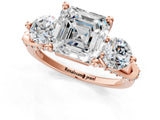 Rose gold Asscher Cut Diamond Three-Stone Ring with Prong Setting and Pavé Band_4
