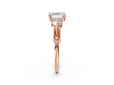 Rose gold Asscher Cut Diamond Three-Stone Ring with Prong Setting and Pavé Band_5