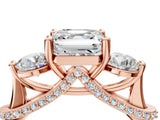 Rose gold Asscher Cut Diamond Three-Stone Ring with Prong Setting and Pavé Band_7