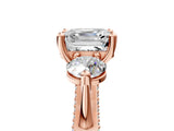 Rose gold Asscher Cut Diamond Three-Stone Ring with Prong Setting and Pavé Band_8