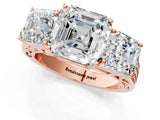 Rose gold Asscher Cut Diamond Three-Stone Ring with Prong Setting and Textured Band_28