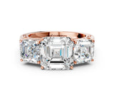 Rose gold Asscher Cut Diamond Three-Stone Ring with Prong Setting and Textured Band_3