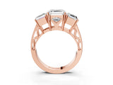 Rose gold Asscher Cut Diamond Three-Stone Ring with Prong Setting and Textured Band_30