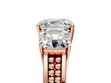 Rose gold Asscher Cut Diamond Three-Stone Ring with Prong Setting and Textured Band_32