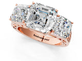 Rose gold Asscher Cut Diamond Three-Stone Ring with Prong Setting and Textured Band_4