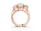 Rose gold Asscher Cut Diamond Three-Stone Ring with Prong Setting and Textured Band_6