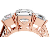 Rose gold Asscher Cut Diamond Three-Stone Ring with Prong Setting and Textured Band_7