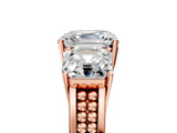 Rose gold Asscher Cut Diamond Three-Stone Ring with Prong Setting and Textured Band_8