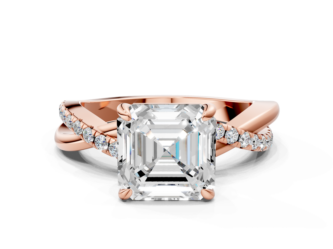 Rose gold Asscher Cut Diamond Twist Band Solitaire with Prong Setting_23
