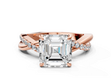 Rose gold Asscher Cut Diamond Twist Band Solitaire with Prong Setting_23