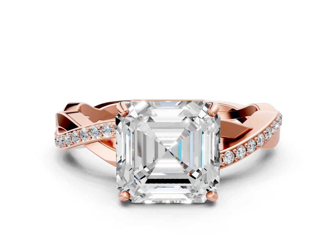 Rose gold Asscher Cut Diamond Twisted Band Engagement Ring with Prong Setting_3