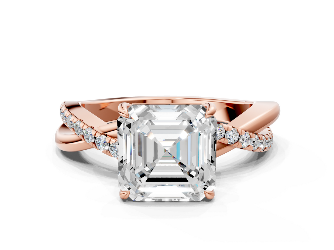 Rose gold Asscher Cut Diamond Twisted Band with Pavé Setting and Four-Prong Setting_22