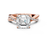 Rose gold Asscher Cut Diamond Twisted Band with Pavé Setting and Four-Prong Setting_22