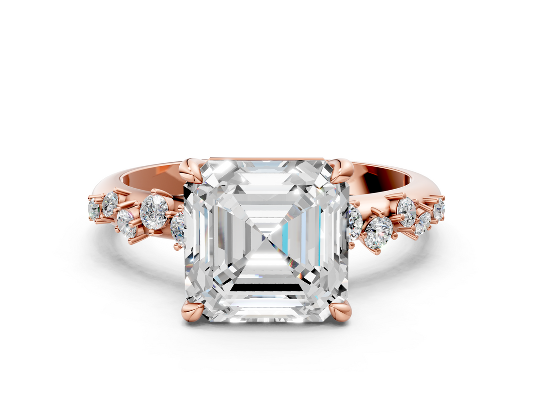 Rose gold Asscher Cut Diamond Vine Band with Four-Prong Setting_6