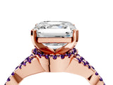 Rose gold Asscher Cut Diamond with Amethyst side stone Halo Twist Band Solitaire Prong Setting Ring_28