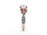 Rose gold Asscher Cut Diamond with Aquamarine side stone Halo Twist Band Solitaire Prong Setting Ring_38