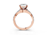 Rose gold Asscher Cut Diamond with Aquamarine side stone Halo Twist Band Solitaire Prong Setting Ring_39