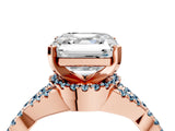Rose gold Asscher Cut Diamond with Aquamarine side stone Halo Twist Band Solitaire Prong Setting Ring_40