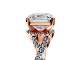 Rose gold Asscher Cut Diamond with Aquamarine side stone Halo Twist Band Solitaire Prong Setting Ring_41