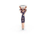Rose gold Asscher Cut Diamond with Blue Sapphire side stone Halo Twist Band Solitaire Prong Setting Ring_14