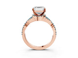 Rose gold Asscher Cut Diamond with Blue Topaz side stone Halo Twist Band Solitaire Prong Setting Ring_39