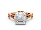 Rose gold Asscher Cut Diamond with Citrine side stone Halo Twist Band Solitaire Prong Setting Ring_12