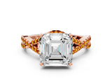 Rose gold Asscher Cut Diamond with Citrine side stone Halo Twist Band Solitaire Prong Setting Ring_36