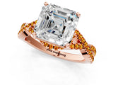 Rose gold Asscher Cut Diamond with Citrine side stone Halo Twist Band Solitaire Prong Setting Ring_37