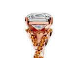 Rose gold Asscher Cut Diamond with Citrine side stone Halo Twist Band Solitaire Prong Setting Ring_41