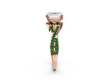Rose gold Asscher Cut Diamond with Emerald side stone Halo Twist Band Solitaire Prong Setting Ring_14