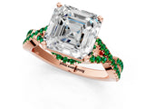 Rose gold Asscher Cut Diamond with Emerald side stone Halo Twist Band Solitaire Prong Setting Ring_37
