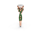Rose gold Asscher Cut Diamond with Emerald side stone Halo Twist Band Solitaire Prong Setting Ring_38