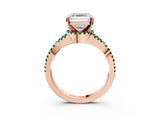 Rose gold Asscher Cut Diamond with Emerald side stone Halo Twist Band Solitaire Prong Setting Ring_39