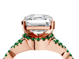 Rose gold Asscher Cut Diamond with Emerald side stone Halo Twist Band Solitaire Prong Setting Ring_40