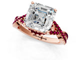 Rose gold Asscher Cut Diamond with Garnet side stone Halo Twist Band Solitaire Prong Setting Ring_37