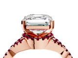 Rose gold Asscher Cut Diamond with Garnet side stone Halo Twist Band Solitaire Prong Setting Ring_40