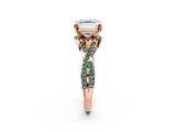 Rose gold Asscher Cut Diamond with Green Sapphire side stone Halo Twist Band Solitaire Prong Setting Ring_38