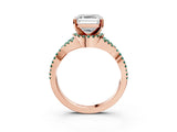 Rose gold Asscher Cut Diamond with Green Sapphire side stone Halo Twist Band Solitaire Prong Setting Ring_39