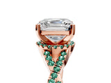 Rose gold Asscher Cut Diamond with Green Sapphire side stone Halo Twist Band Solitaire Prong Setting Ring_41