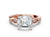 Rose gold Asscher Cut Diamond with Milgrain Marquise and Bezel Accents on a Solitaire Band with Prong Setting_24