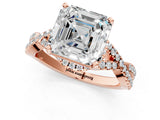 Rose gold Asscher Cut Diamond with Moissanite side stone Halo Twist Band Solitaire Prong Setting Ring_13