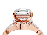 Rose gold Asscher Cut Diamond with Moissanite side stone Halo Twist Band Solitaire Prong Setting Ring_16