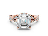 Rose gold Asscher Cut Diamond with Moissanite side stone Halo Twist Band Solitaire Prong Setting Ring_24